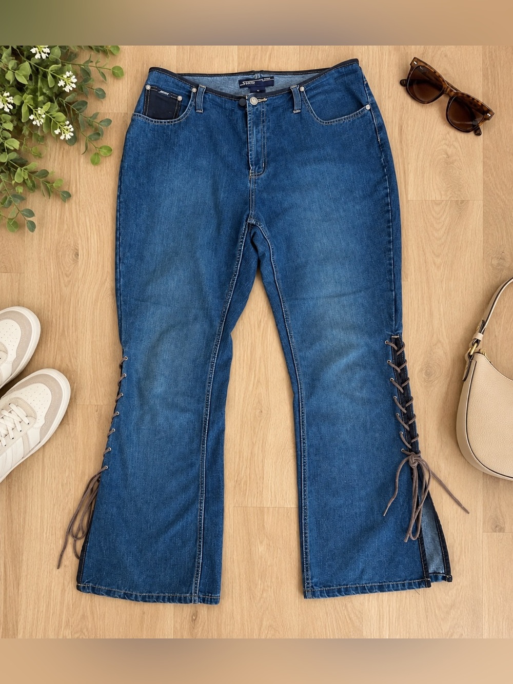 Vintage Jeans - Stephen Hardy Squeeze Lace Up Side Flare Jeans Size 14 Y2K